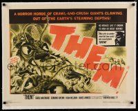 2j083 THEM linen 1/2sh '54 classic sci-fi, art of horror horde of giant bugs terrorizing people!