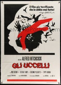 2j281 BIRDS Italian 1p R70s cool different Laz art w/ director Alfred Hitchcock & attacking birds!