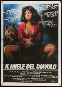 2j239 DEVIL'S HONEY Italian 1p '88 Lucio Fulci, art of sexy half-naked smoking girl with wolf!