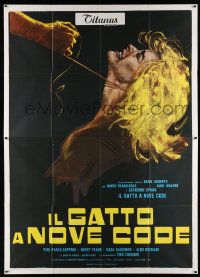 2j203 CAT O' NINE TAILS Italian 2p '71 Dario Argento, wild different art of blonde girl strangled!