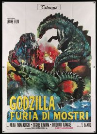 2j209 GODZILLA VS. THE SMOG MONSTER Italian 2p '72 Gojira tai Hedora, cool Japanese sci-fi art!