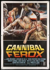 2j221 MAKE THEM DIE SLOWLY Italian 2p '87 Umberto Lenzi's Cannibal Ferox, wild torture artwork!