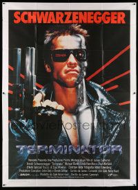 2j279 TERMINATOR Italian 2p '85 super c/u of most classic cyborg Arnold Schwarzenegger with gun!