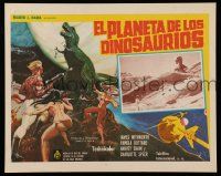 2j341 PLANET OF DINOSAURS Mexican LC '78 great border art of sexy people attacking tyrannosaurus!