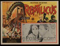 2j344 REPTILICUS Mexican LC '62 art of the 50 million year-old giant lizard + romantic c/u!