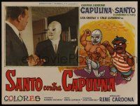 2j347 SANTO CONTRA CAPULINA Mexican LC '69 great cartoon art of the masked wrestler + inset photo!