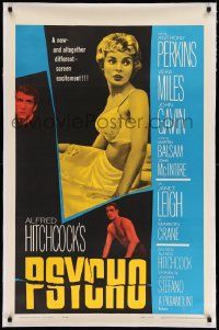 2j126 PSYCHO linen 1sh '60 sexy half-dressed Janet Leigh, Anthony Perkins, Alfred Hitchcock
