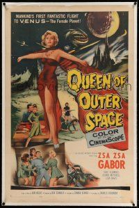 2j128 QUEEN OF OUTER SPACE linen 1sh '58 Zsa Zsa Gabor on Venus, by Ben Hecht & Charles Beaumont!