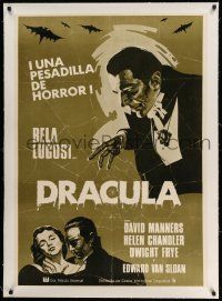 2j073 DRACULA linen Spanish R70s great art of vampire Bela Lugosi, Tod Browning horror classic!