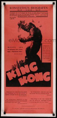 2j069 KING KONG linen Swedish stolpe '33 classic art of the fierce ape crushing planes on building!