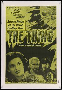 2j137 THING linen 1sh R57 Howard Hawks classic horror, it creeps, crawls & strikes without warning!