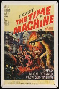 2j139 TIME MACHINE linen 1sh '60 H.G. Wells, George Pal, great Reynold Brown sci-fi artwork!