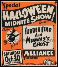 2j009 HALLOWEEN MIDNITE SHOW Spook Show jumbo WC '54 Sudden Fear & Mummy's Ghost, spooks, chills!