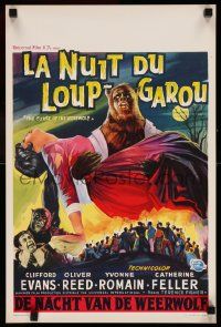 2k271 CURSE OF THE WEREWOLF Belgian '61 art of monster Oliver Reed holding victim over angry mob!