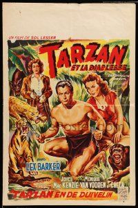 2k286 TARZAN & THE SHE-DEVIL Belgian '53 Joyce MacKenzie swings whip at barechested Lex Barker!