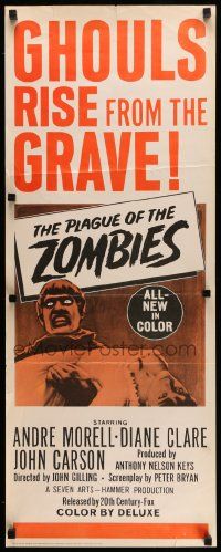 2k080 PLAGUE OF THE ZOMBIES insert '66 Hammer horror, great undead monster image!