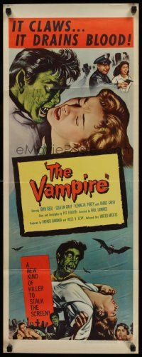 2k093 VAMPIRE insert '57 John Beal, it claws, it drains blood, cool art of monster & victim!