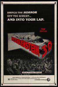 2m482 ANDY WARHOL'S FRANKENSTEIN 1sh R80s cool 3D art of near-naked girl coming off screen!