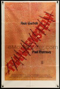 2m483 ANDY WARHOL'S FRANKENSTEIN 2D style 1sh '74 Paul Morrissey, great image of title in stitches!