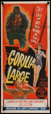 2m026 GORILLA AT LARGE Aust daybill '54 stone litho art of giant ape & sexy Anne Bancroft!