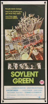 2m037 SOYLENT GREEN Aust daybill '73 Charlton Heston trying to escape riot control by John Solie!