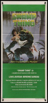 2m038 SWAMP THING Aust daybill '82 Wes Craven, cool Hescox art of him holding Adrienne Barbeau!