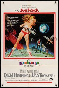 2m491 BARBARELLA 1sh '68 sexiest sci-fi art of Jane Fonda by Robert McGinnis, Roger Vadim!