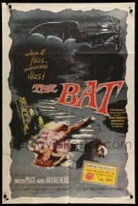 2m493 BAT 1sh '59 art of Vincent Price & sexy fallen girl, when it flies, someone dies!