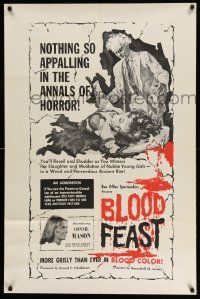 2m518 BLOOD FEAST 1sh '63 Herschell Gordon Lewis classic, great gory horror artwork!