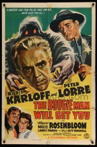 2m522 BOOGIE MAN WILL GET YOU 1sh '42 great art of Boris Karloff & Peter Lorre w/Boogie Man behind