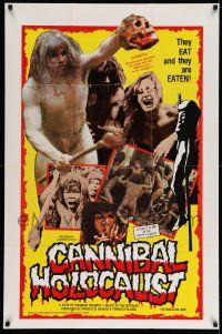 2m528 CANNIBAL HOLOCAUST 1sh '85 super rare full-color one-sheet from first showing in New York!