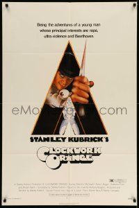2m538 CLOCKWORK ORANGE 1sh '72 Stanley Kubrick classic, Castle art of Malcolm McDowell, R-rated!