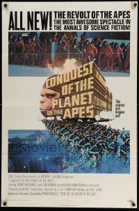 2m544 CONQUEST OF THE PLANET OF THE APES style B roadshow int'l 1sh '72 McDowall, apes are revolting