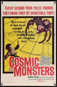 2m546 COSMIC MONSTERS 1sh '58 cool art of giant spider in web & terrified woman!