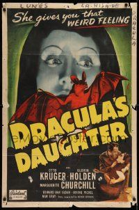 2m586 DRACULA'S DAUGHTER 1sh R49 Gloria Holden gives you that WEIRD FEELING, Universal horror!