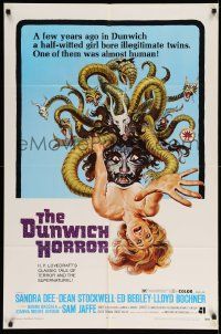 2m588 DUNWICH HORROR 1sh '70 AIP, art of multi-headed monster attacking woman by Reynold Brown!