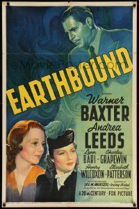 2m589 EARTHBOUND 1sh '40 ghost Warner Baxter, Andrea Leeds, directed by Irving Pichel!