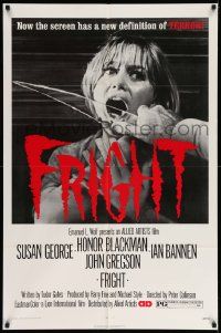 2m617 FRIGHT 1sh '72 terrified Susan George about to have her mouth slashed open by glass!