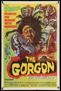 2m629 GORGON 1sh '64 she had a face only a mummy could love, petrifies the screen w/ horror!