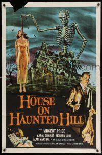 2m644 HOUSE ON HAUNTED HILL 1sh '59 classic art of Vincent Price & skeleton with hanging girl!