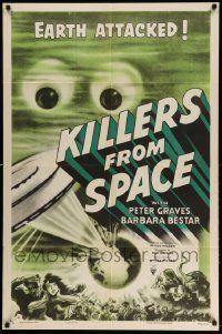 2m670 KILLERS FROM SPACE style A 1sh '54 bulb-eyed men invade Earth from flying saucers, cool art!