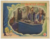 2m305 HAUNTED HOUSE LC '28 masked killer w/ gun hides from ladies, great border art of ghost!