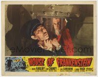 2m308 HOUSE OF FRANKENSTEIN LC #5 R50 Boris Karloff choking Charles Wagenheim through bars!