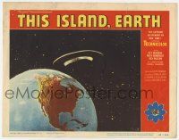 2m378 THIS ISLAND EARTH LC #5 '55 cool image of alien flying saucer in space hovering over Earth!