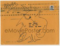 2m052 RAY BRADBURY signed 9x12 envelope '90s with monster sketch drawn around the address!