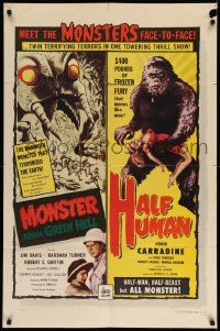 2m710 MONSTER FROM GREEN HELL/HALF HUMAN 1sh '57 twin terrifying terrors in 1 towering thrill show