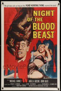 2m721 NIGHT OF THE BLOOD BEAST 1sh '58 great art of sexy girl & monster hand holding severed head!
