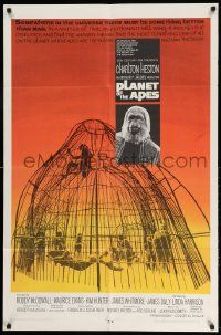2m743 PLANET OF THE APES 1sh '68 Charlton Heston, classic sci-fi, cool art of caged humans!