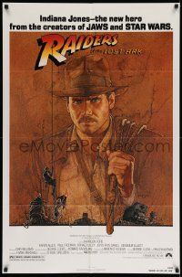 2m749 RAIDERS OF THE LOST ARK 1sh '81 great art of adventurer Harrison Ford by Richard Amsel!