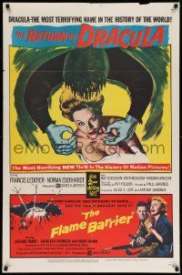 2m751 RETURN OF DRACULA/FLAME BARRIER 1sh '58 the screen's greatest twin-horror show!